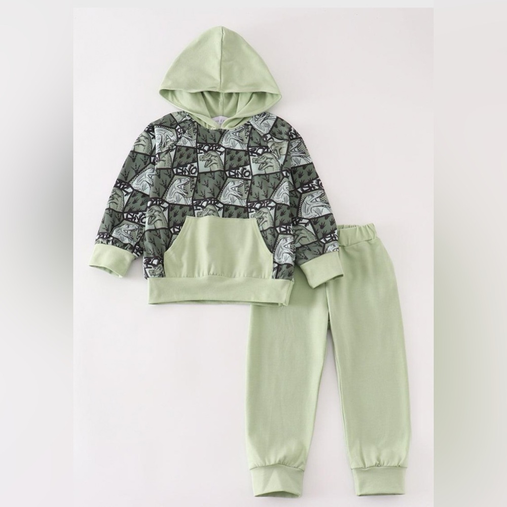 Green Dinosaurs Hoodie Set